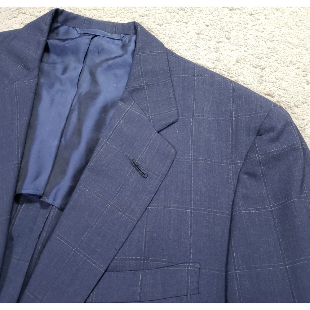 Oxxford Clothes Suit Jacket Mens 42 R Blue Windowpane Wool Aristocrat Cachet